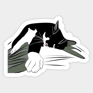 Cute Tuxedo Cat who loves to Lie on Mum Copyright by TeAnne Sticker